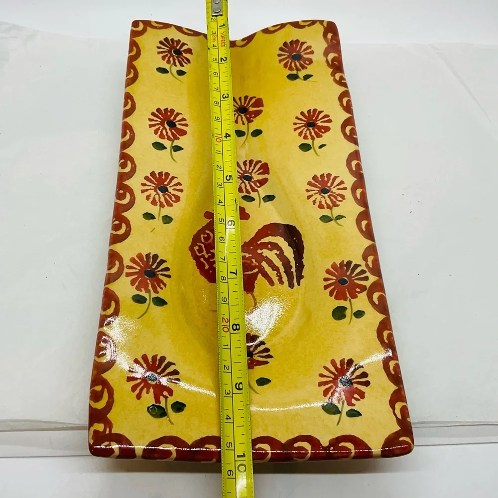 VTG Williams Sonoma 10” L x 5” W Spoon Rest Hand Painted Rooster & Flowers Italy